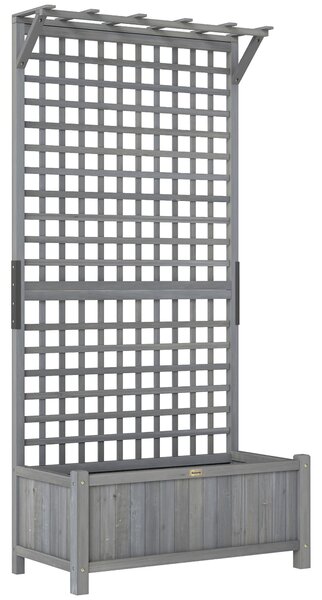 Outsunny Raised Bed with Drainage Holes, Wood Planter with Trellis for Climbing Plants to Grow Vegetables, Flowers, Dark Grey