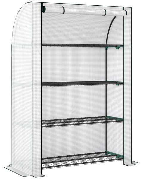 Outsunny Mini Greenhouse with Reinforced PE Cover, Portable Indoor Outdoor Green House with Roll-up Door, 170 x 120 x 50cm, White