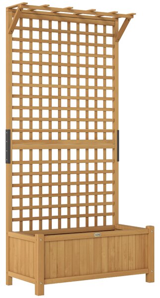 Outsunny Raised Bed with Drainage Holes, Wood Planter with Trellis for Climbing Plants to Grow Vegetables, Flowers, Yellow