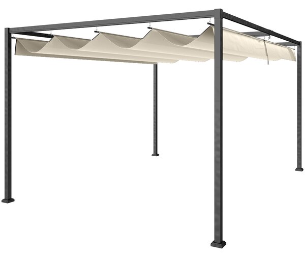Outsunny 3x2m Metal Pergola with Retractable Roof, Garden Gazebo Canopy Shelter for Outdoor, Patio, Cream White