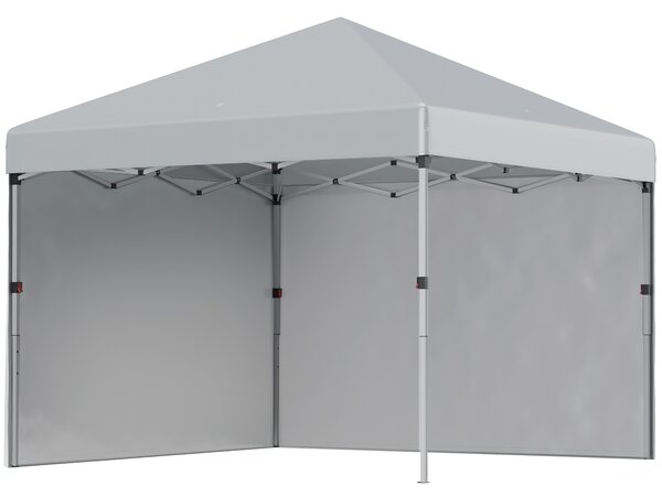 Outsunny 3 x 3 m Pop Up Gazebo, UPF 30+ Party Tent with 2 Sidewalls, Weight Bags and Wheeled Bag, Light Grey