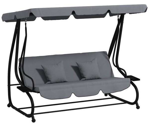 Outsunny Three-Person garden Swing Chair, with Adjustable Canopy - Light Brown