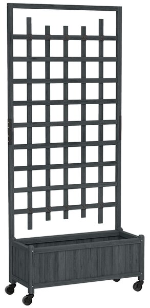 Outsunny Wooden Trellis Planter, Raised Garden Bed with Wheels, to Climb and Grow Vegetables, Herbs and Flowers, Grey