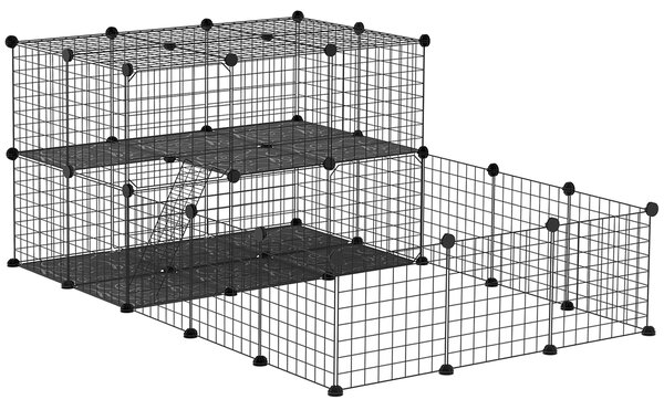 PawHut Pet Playpen with Door, Guinea Pigs Metal Mesh Cage for Small Animal, Chinchilla, 175 x 105 x 70 CM, Black