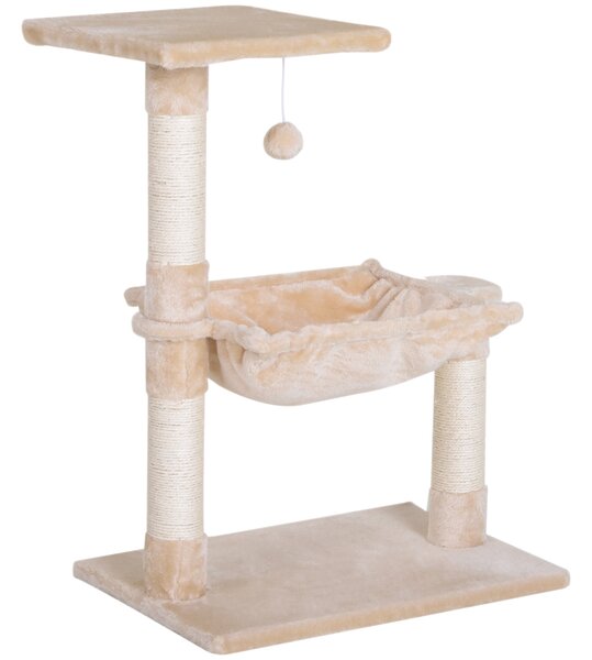 PawHut 70cm 2-Tier Cat Tree with Hammock Bed, Natural Sisal Scratching Post & Dangle Toy, Pet Scratch Stand Aosom UK