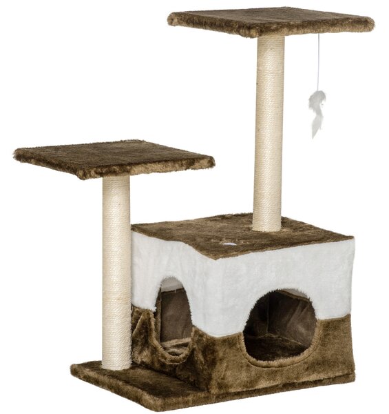 PawHut Cat Scratching Post Cat Tree with Condo Perch Interactive Mouse Toy, 45 x 33 x 70 cm, Brown Aosom UK