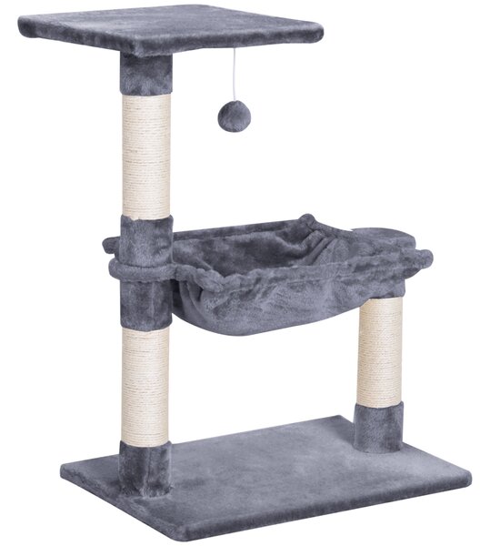 PawHut Cat Scratching Post, 2-Tier with Sisal Rope and Dangle Toy, Interactive, Beige Aosom UK