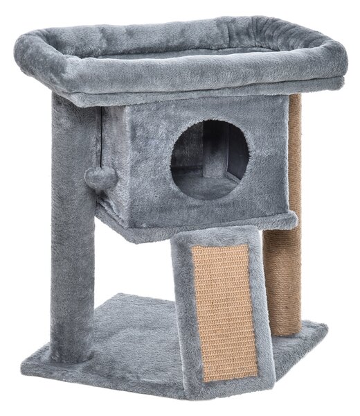 PawHut Cat Tree Tower for Indoor Cats Climbing Activity Center Kitten Furniture with Jute Scratching Pad Ball Toy Condo Perch Bed 40 x 40 x 57cm Grey
