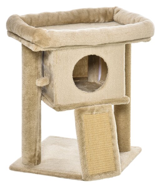 PawHut Cat Tree Tower, Kitten Climbing Activity Centre with Jute Scratching Pad, Ball Toy, Condo Perch Bed, 40 x 40 x 57 cm, Coffee Aosom UK