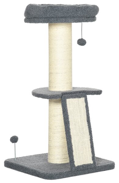 PawHut Cat Tree Tower: Scratching Posts, Pad, Bed, Toy Ball for Cats under 6kg, Dark Grey & Beige Aosom UK
