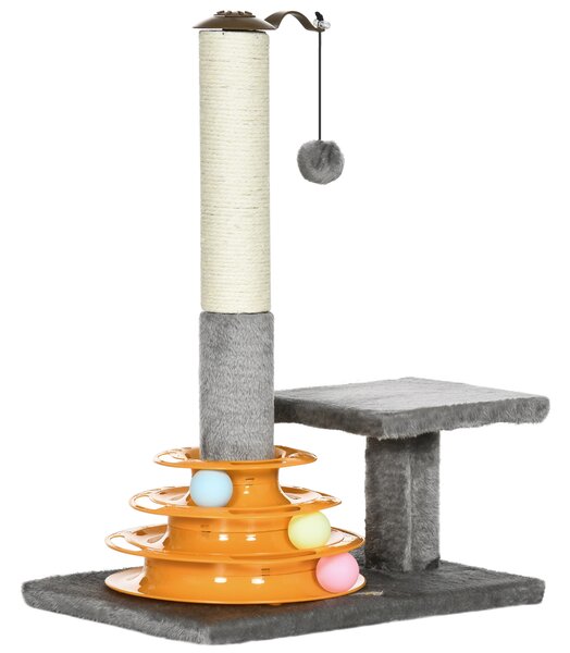 PawHut Cat Tree Tower Activity Center Climbing Stand Kitten House Furniture with Scratching Posts Toy abd Perch 56cm Grey Aosom UK