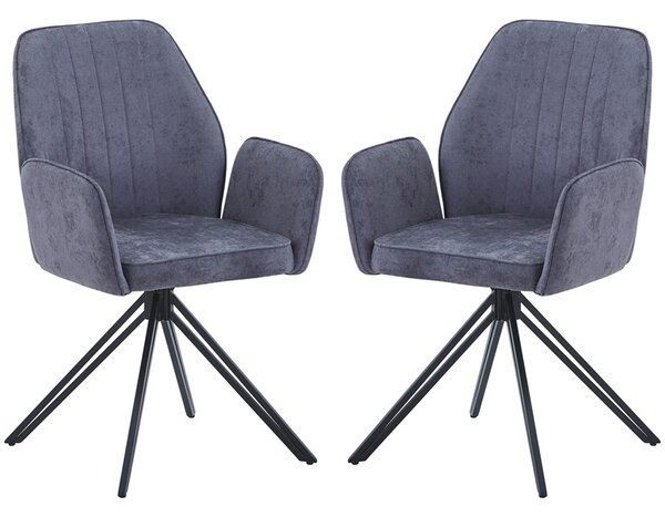Arta Fabric Dining Chairs In Pair - Grey