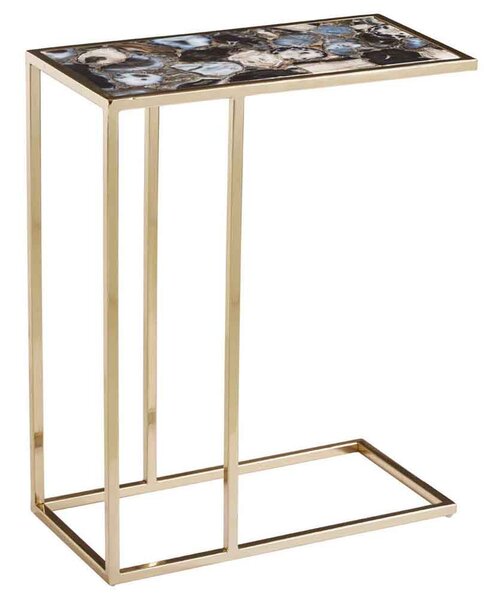 Sauna Stone Side Table With Steel Frame - Black And Gold