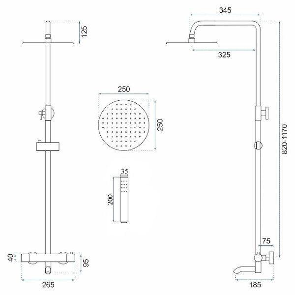 Thermostatic shower set Lungo Black Metallic