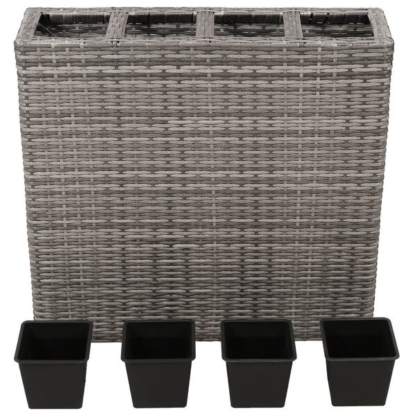 Garden Raised Bed with 4 Pots Poly Rattan Grey