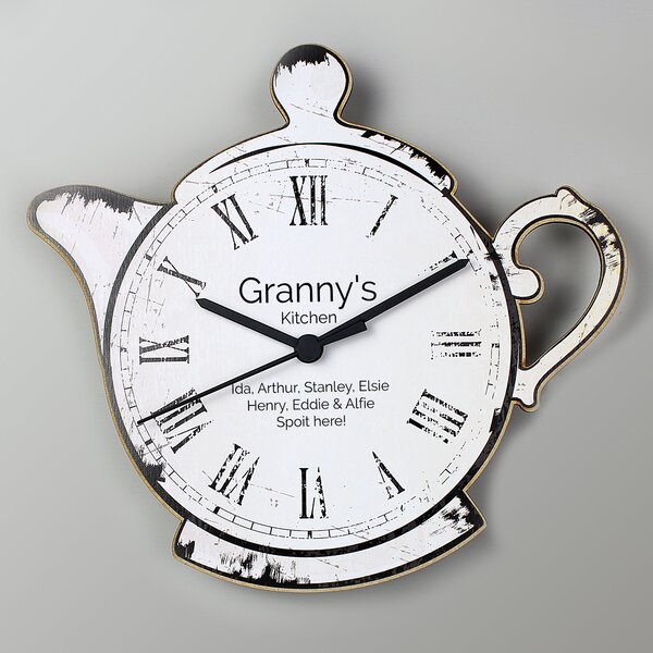 Personalised Teapot Shape Wooden Wall Clock White