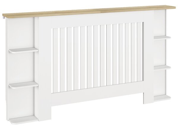 HOMCOM Radiator Cover with Open Storage Shelves, Vertical Slatted Cabinet Shelf Heater Cover for Living Room, Hallway, Large, White (H: 83 / W: 152 / D: 19 cm)