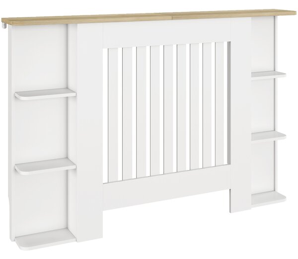 HOMCOM Radiator Cover with Open Storage Shelves, Vertical Slatted Cabinet Shelf Heater Cover for Living Room, Hallway, Medium, White (H: 83 / W: 124 / D: 19 cm)