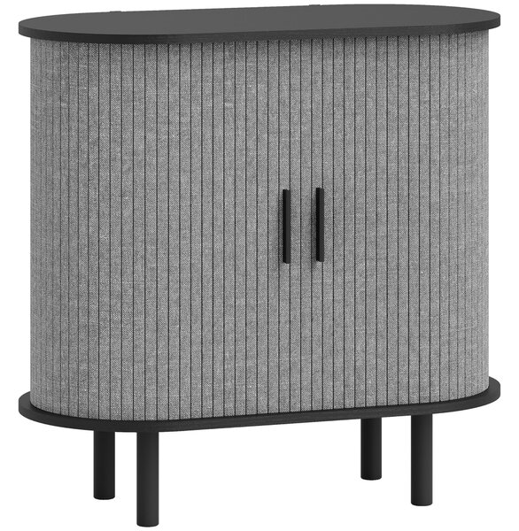 HOMCOM Tambour Sideboard with Fluted Sliding Doors, Modern Kitchen Cupboard with Storage Shelves and Wooden Legs, Grey