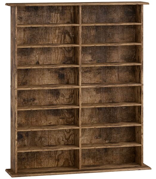 HOMCOM 16-Compartment Media Shelf - Rustic Brown