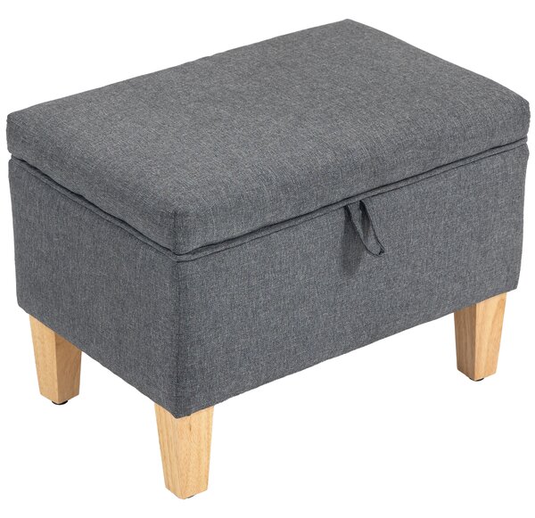 HOMCOM 16L Linen Storage Ottoman Padded Footstool with Rubberwood Legs for Storage Box, Bed End, Shoe Bench, Seating, Charcoal Grey