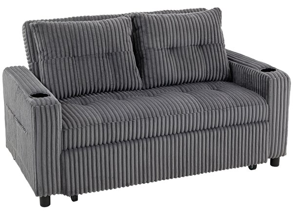 HOMCOM 2 Seater Click Clack Sofa Bed with Pull Out Design, Corduroy Upholstery - Charcoal Grey
