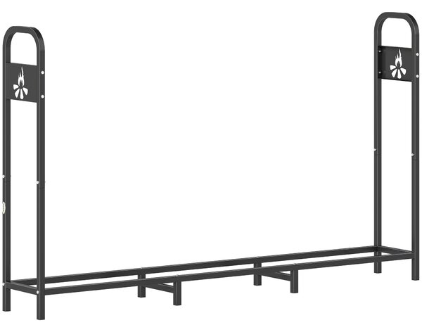 Outsunny 6.5 FT Steel Firewood Log Rack with 300 kg Capacity, Heavy Duty Indoor Outdoor Fireplace Wood Storage Shelf, Log Holder/Stand with Extra Support Legs, Decorative Bonfire Pattern, Black