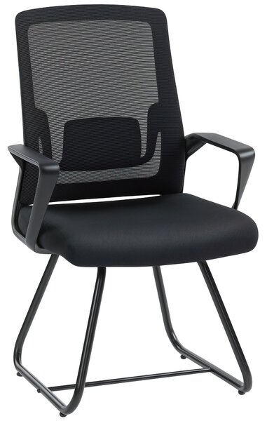 HOMCOM Desk Chair No Wheels, Office Chair with Mesh Back, Lumbar Support, Metal Base for Waiting Room, Conference Room, Black