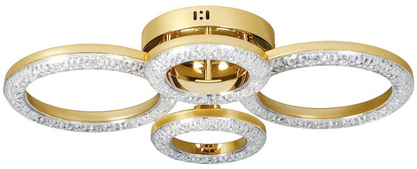 HOMCOM LED Ceiling Light, Modern 4 Rings Ceiling Lamp with Wall Switch Control, 40W 4350lm Flush Mount Ceiling Light with 3500K/4500K/6000K Colour Temperatures for Living Room, Bedroom, Gold Tone