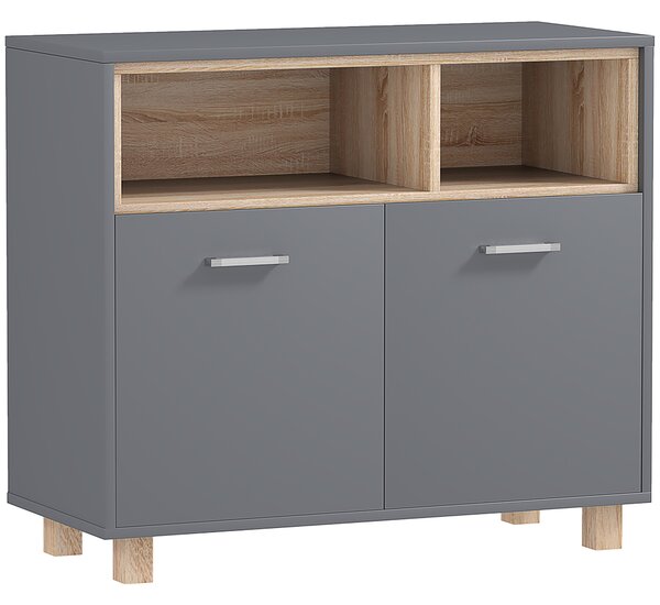 HOMCOM Freestanding Bathroom Cabinet, Bathroom Storage Unit, Bathroom Storage Cabinet with Open Compartments and Double Doors