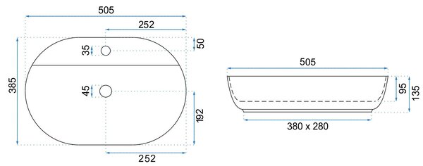 Countertop Basin REA Aura 51 White Matt