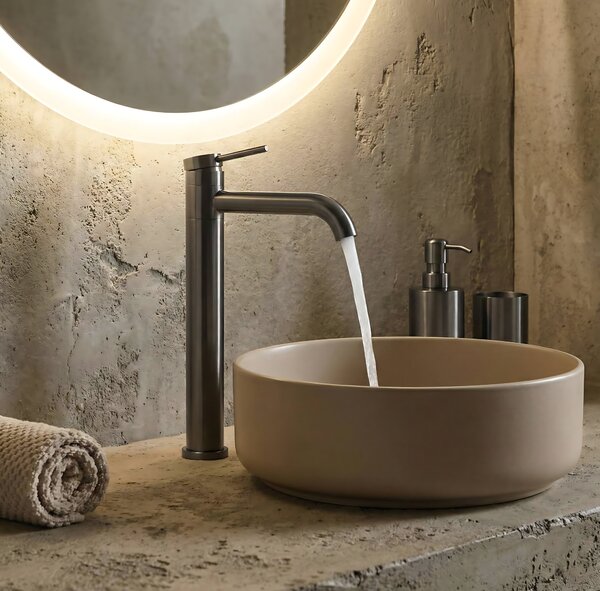 Bathroom faucet Rea LUNGIS Gun Grey Super High