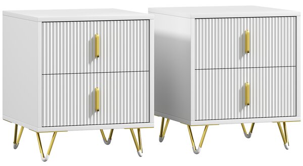 Set of 2 Elegant Chest of Two Drawers - White/Gold-Tone