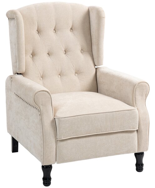 HOMCOM 150° Reclining Vintage Armchair with Footrest, Upholstered Accent Chair for Living Room or Reading Corner, Beige Aosom UK