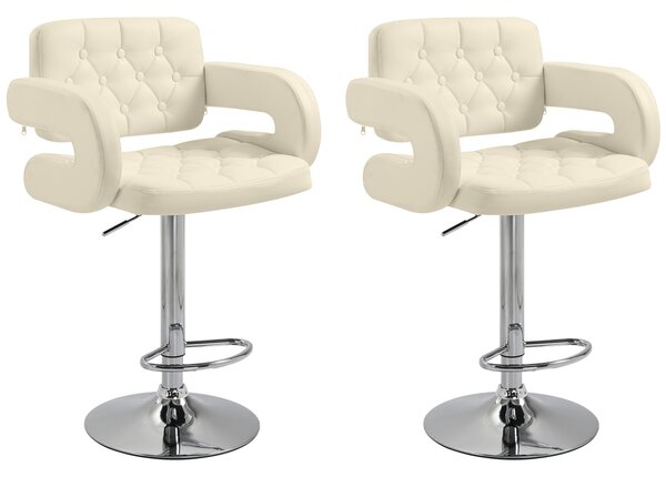 Upholstered Swivel Bar Stool, Set of 2 Height Adjustable Barstool with Back, Armrest, Footrest for Kitchen, White