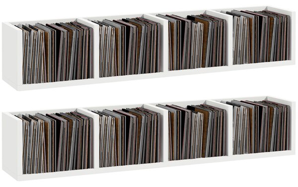 HOMCOM Wall Mount 84 CD / 56 DVD/Blu-ray/ Media Storage Rack 4 Cubes, Wooden Shelf Organiser Unit Bookcase Display, Set of 2, White