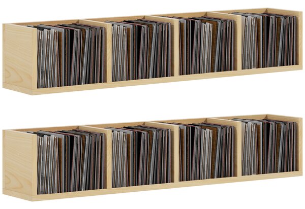 HOMCOM Wall Mount 84 CD / 56 DVD/Blu-ray/ Media Storage Rack 4 Cubes, Wooden Shelf Organiser Unit Bookcase Display, Set of 2, Natural Wood Finish