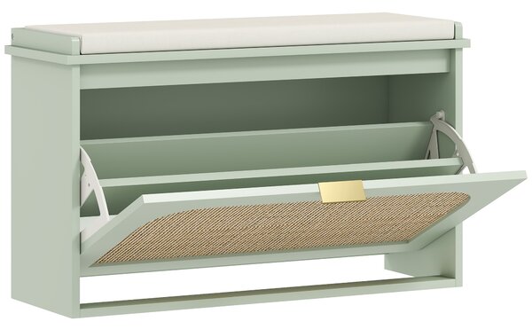 HOMCOM Hallway Shoe Storage Bench with Padded Seat & Flip Drawer, Stylish Boho Shoe Storage for Entryway, Light Green Aosom UK