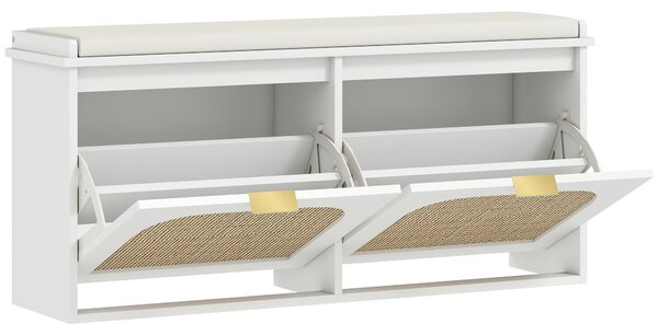 HOMCOM Hallway Shoe Storage Bench with Padded Seat and 2 Flip Drawers, Modern Storage Solution for Hallway & Entryway, White Aosom UK