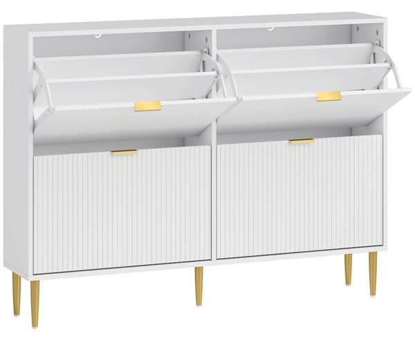 HOMCOM Narrow Shoe Cabinet with 4 Flip Drawers - White
