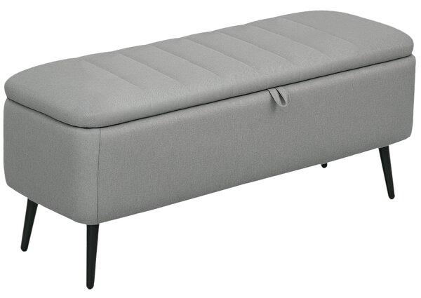 HOMCOM 92 x 31cm Linen-Look Storage Ottoman - Light Grey