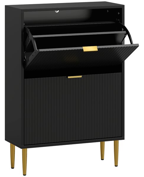 HOMCOM Narrow Shoe Cabinet with 2 Flip Drawers - Black