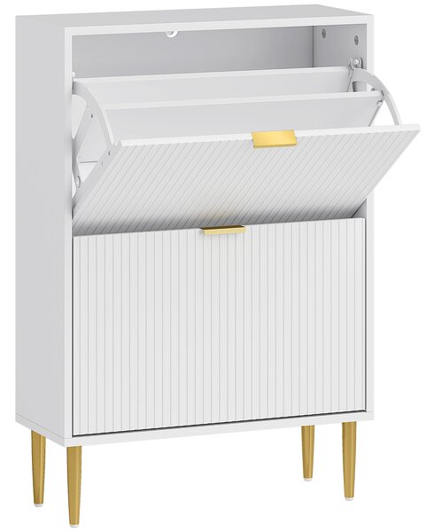 HOMCOM Narrow Shoe Cabinet with 2 Flip Drawers - White