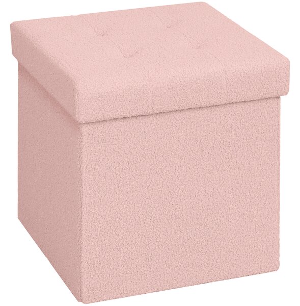 HOMCOM Foldable Sherpa Fleece Storage Ottoman - Pink