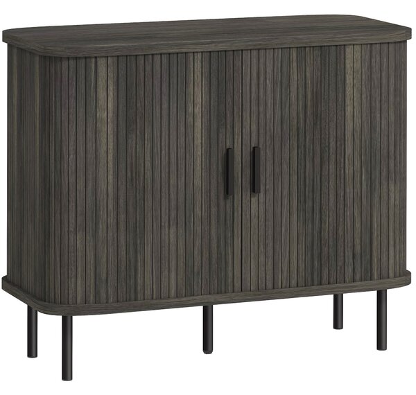 HOMCOM Mid Century Modern Sideboard with Slatted Tambour Sliding Doors Steel Legs Grey Kitchen Cabinet small modern sofa large modern table coffee table Aosom UK