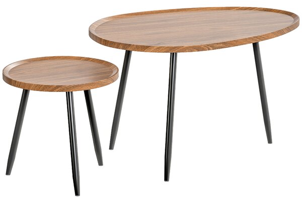 HOMCOM Nesting Coffee Table Set of 2, 80cm Modern Stacking End Side Table with Metal Legs for Living Room Bedroom Office, Chestnut Wood Effect