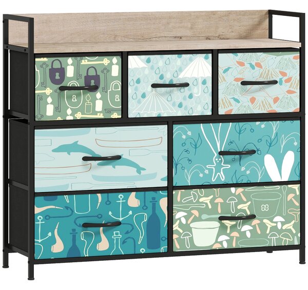 HOMCOM 7-Drawer Chest of Drawers - Blue