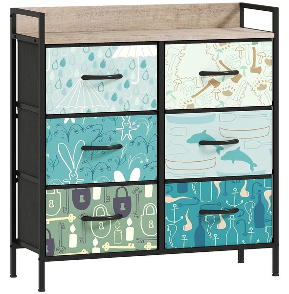 HOMCOM 6-Drawer Chest of Drawers - Blue