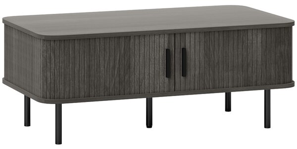 HOMCOM Coffee Table with Storage, Living Room Table with Slatted Tambour Sliding Doors and Foot Pads, Rectangular Coffee Table with Elevated Base for Living Room, Grey Wood-Effect
