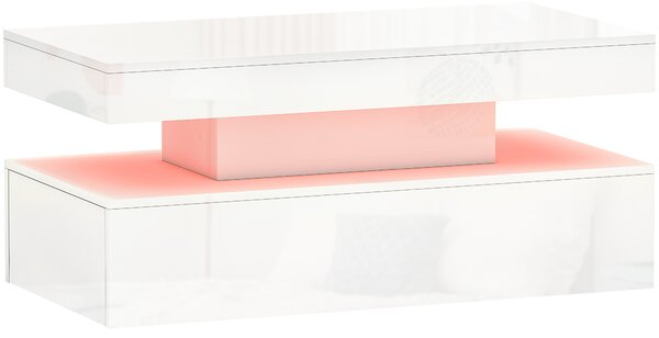 HOMCOM LED Coffee Table with Storage - High Gloss White
